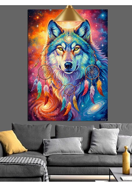 Renkli Sanatsal Kurt Portresi Dekoratif Kanvas - Mdf Ahşap Tablo indirimleri
