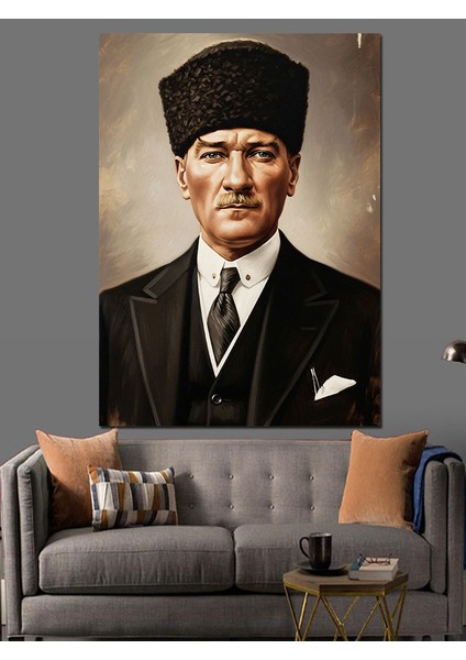 Mustafa Kemal Atatürk Portresi Klasik Dekoratif Kanvas - Mdf Ahşap Tablo
