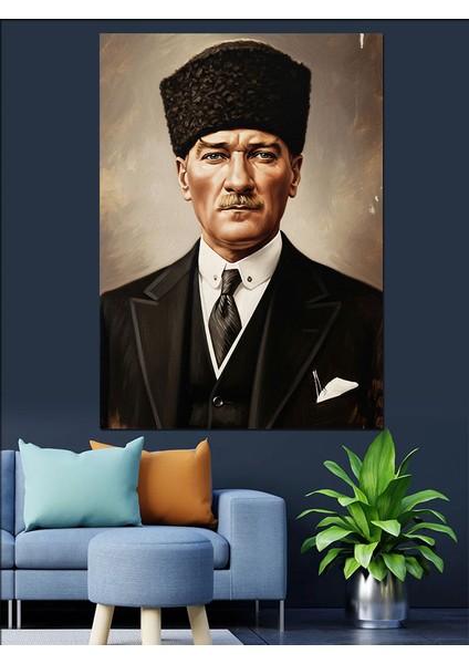 Mustafa Kemal Atatürk Portresi Klasik Dekoratif Kanvas - Mdf Ahşap Tablo fırsatları