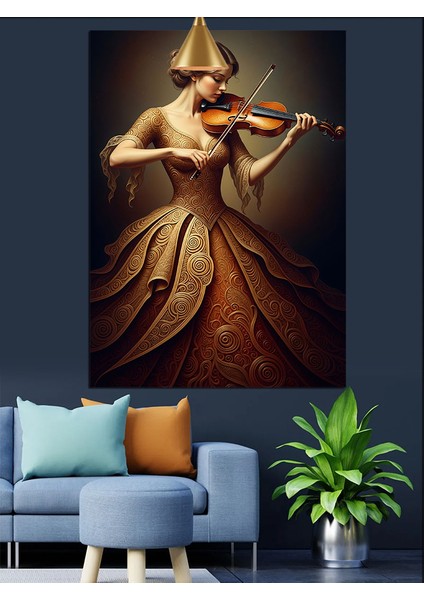 Keman Çalan Kadın Dekoratif Kanvas - Mdf Ahşap Tablo