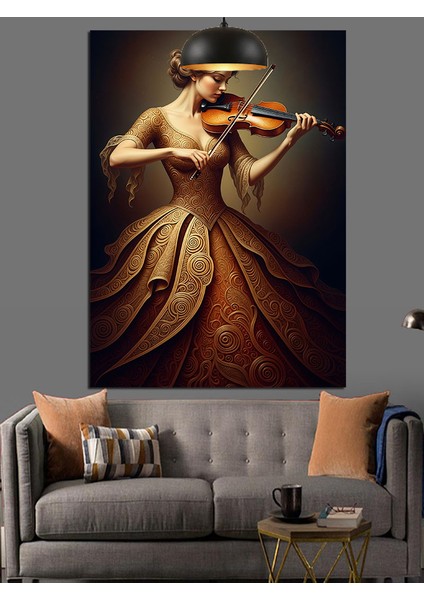 Keman Çalan Kadın Dekoratif Kanvas - Mdf Ahşap Tablo indirimleri