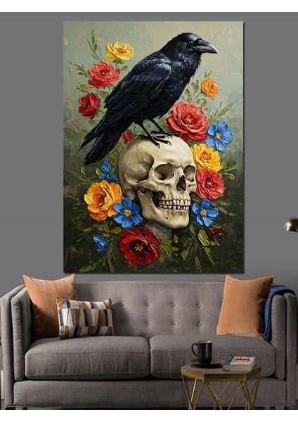 Karga Kurukafa Karanlık Ortam Dekoratif Kanvas - Mdf Ahşap Tablo