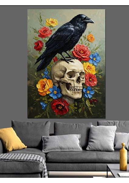 Karga Kurukafa Karanlık Ortam Dekoratif Kanvas - Mdf Ahşap Tablo fiyatları