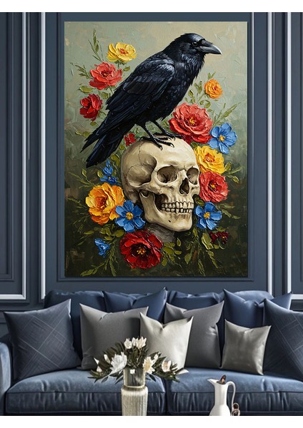 Karga Kurukafa Karanlık Ortam Dekoratif Kanvas - Mdf Ahşap Tablo modelleri
