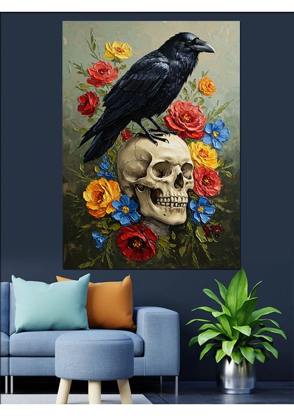 Karga Kurukafa Karanlık Ortam Dekoratif Kanvas - Mdf Ahşap Tablo fırsatları