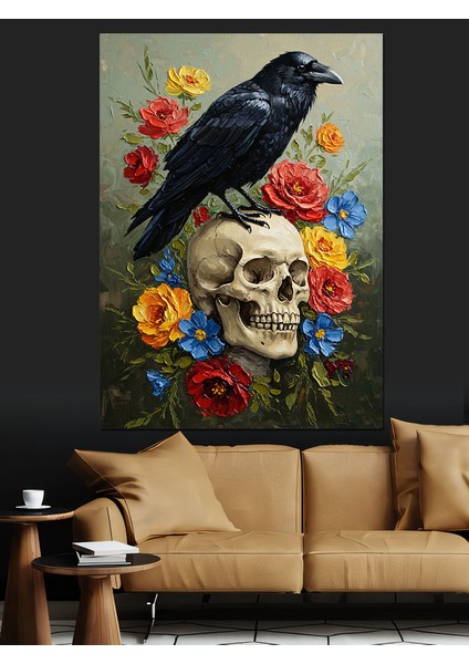 Karga Kurukafa Karanlık Ortam Dekoratif Kanvas - Mdf Ahşap Tablo indirimleri