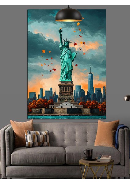 New York Özgürlük Heykeli Dekoratif Kanvas - Mdf Ahşap Tablo