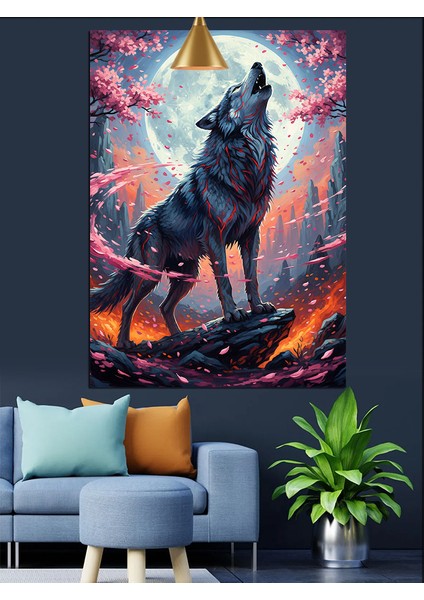 Uluyan Kurt Dolunay Silüeti Dekoratif Kanvas - Mdf Ahşap Tablo fırsatları