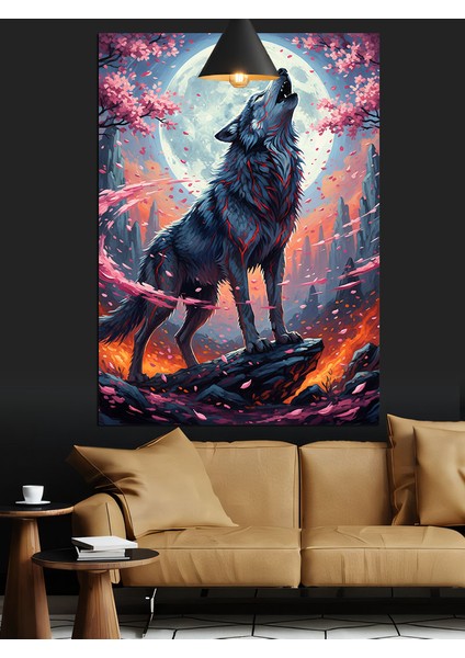 Uluyan Kurt Dolunay Silüeti Dekoratif Kanvas - Mdf Ahşap Tablo indirimleri