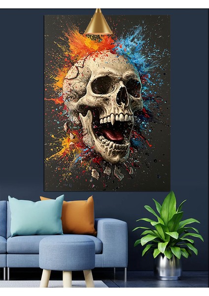 Bağıran Kurukafa Portresi Renk Sanatı Dekoratif Kanvas - Mdf Ahşap Tablo