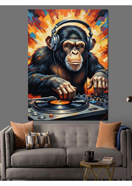 Dj Şempanze Hayvan Portresi Dekoratif Kanvas - Mdf Ahşap Tablo modelleri