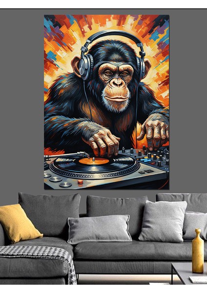 Dj Şempanze Hayvan Portresi Dekoratif Kanvas - Mdf Ahşap Tablo fırsatları