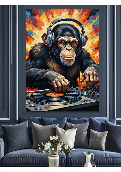 Dj Şempanze Hayvan Portresi Dekoratif Kanvas - Mdf Ahşap Tablo indirimleri