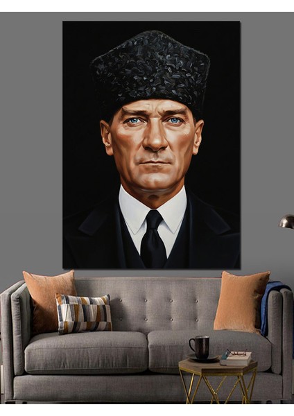 Kalpaklı Mustafa Kemal Atatürk Portresi Dekoratif Kanvas - Mdf Ahşap Tablo indirimleri