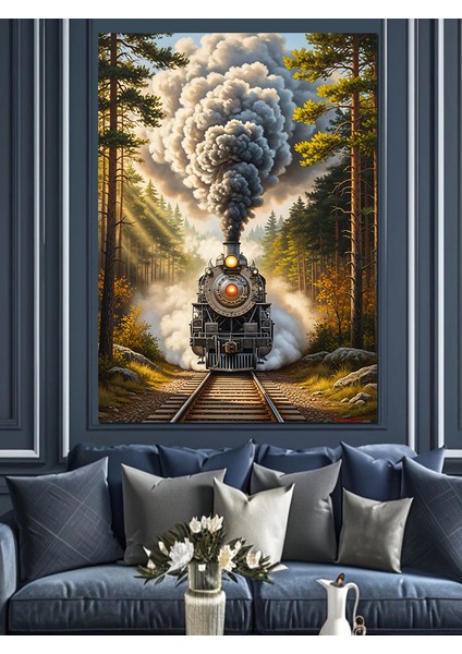 Sisli Ormanda Kara Tren Manzarası Dekoratif Kanvas - Mdf Ahşap Tablo modelleri