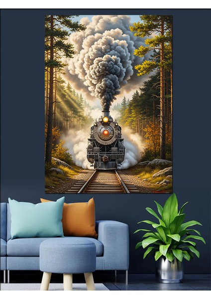 Sisli Ormanda Kara Tren Manzarası Dekoratif Kanvas - Mdf Ahşap Tablo fırsatları