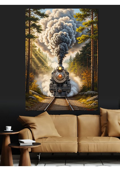 Sisli Ormanda Kara Tren Manzarası Dekoratif Kanvas - Mdf Ahşap Tablo indirimleri
