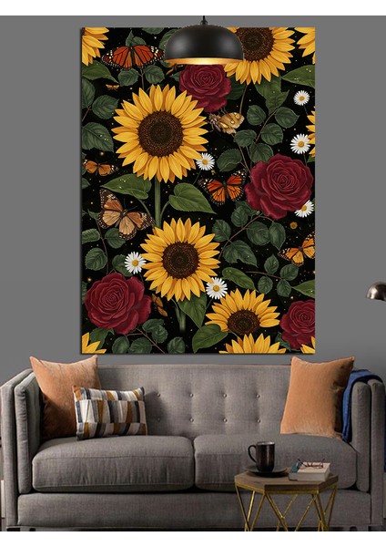 Ayçiçeği Kırmızı Güller Dekoratif Kanvas - Mdf Ahşap Tablo fiyatları