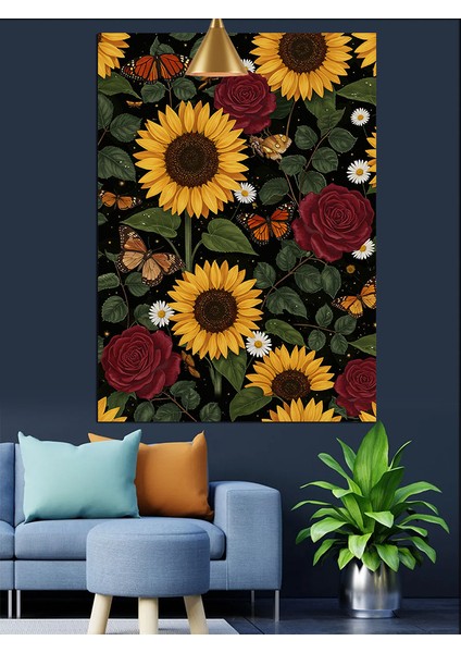 Ayçiçeği Kırmızı Güller Dekoratif Kanvas - Mdf Ahşap Tablo modelleri