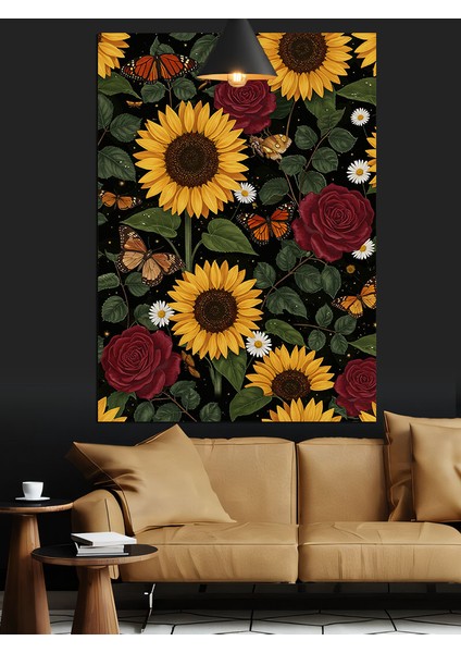 Ayçiçeği Kırmızı Güller Dekoratif Kanvas - Mdf Ahşap Tablo fırsatları