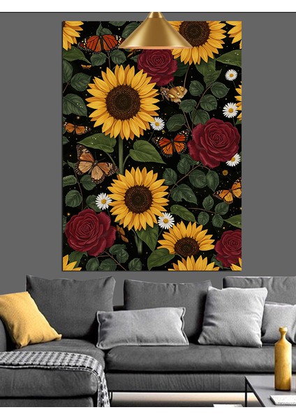Ayçiçeği Kırmızı Güller Dekoratif Kanvas - Mdf Ahşap Tablo indirimleri