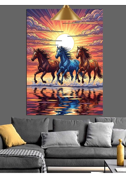 Çölde Koşan At Sürüsü Yansımalı Dekoratif Kanvas - Mdf Ahşap Tablo fiyatları