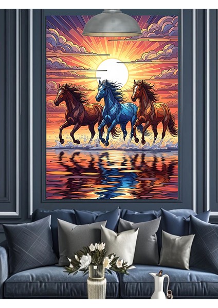Çölde Koşan At Sürüsü Yansımalı Dekoratif Kanvas - Mdf Ahşap Tablo modelleri
