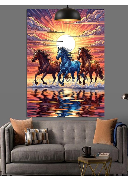 Çölde Koşan At Sürüsü Yansımalı Dekoratif Kanvas - Mdf Ahşap Tablo fırsatları