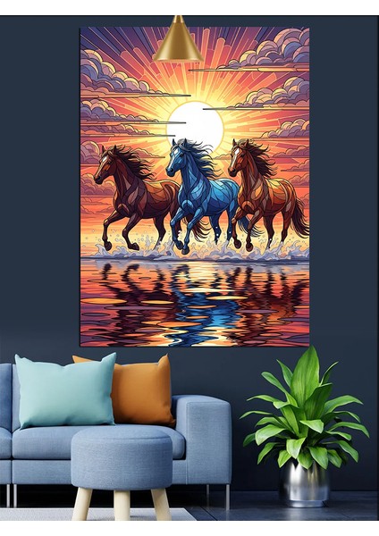 Çölde Koşan At Sürüsü Yansımalı Dekoratif Kanvas - Mdf Ahşap Tablo indirimleri