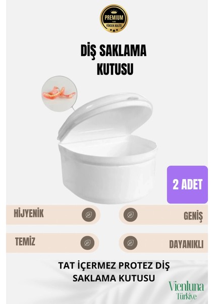 Yüksek Kalite Uzun Ömürlü Plastik Hijyenik Tat Içermez Protez Diş Saklama Kutusu Geniş Boy 2 Adet