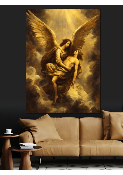 Altın Kanatlı Melek Figürü Dekoratif Kanvas - Mdf Ahşap Tablo fırsatları