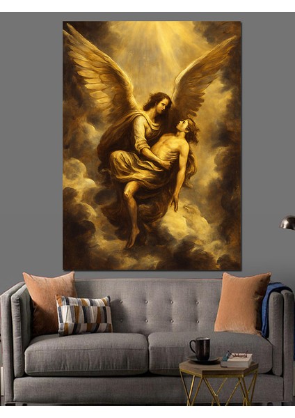 Altın Kanatlı Melek Figürü Dekoratif Kanvas - Mdf Ahşap Tablo indirimleri