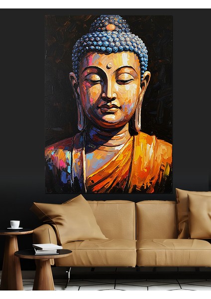 Parlak Buda Heykeli Portresi Dekoratif Kanvas - Mdf Ahşap Tablo