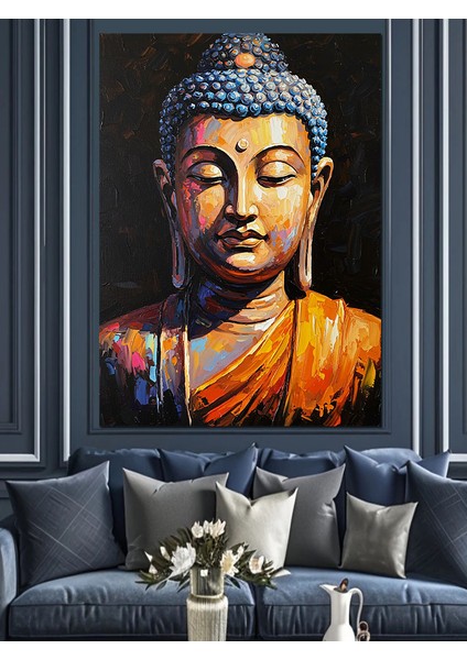 Parlak Buda Heykeli Portresi Dekoratif Kanvas - Mdf Ahşap Tablo fırsatları