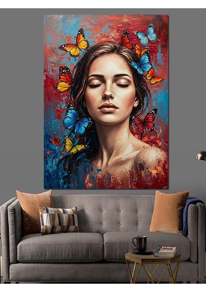 Kelebek Taçlı Kadın Portresi Dekoratif Kanvas - Mdf Ahşap Tablo modelleri