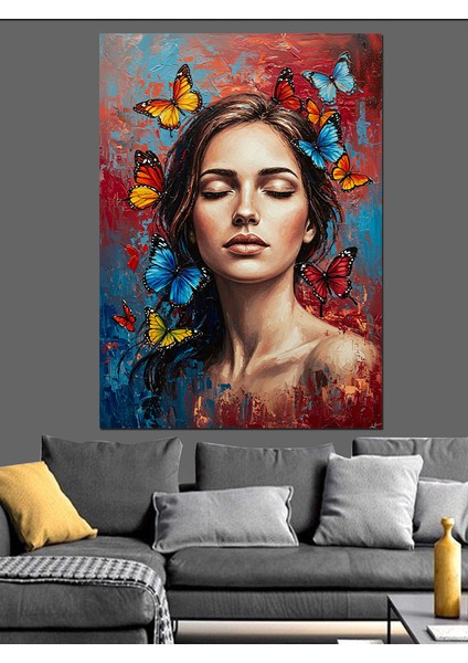 Kelebek Taçlı Kadın Portresi Dekoratif Kanvas - Mdf Ahşap Tablo fırsatları