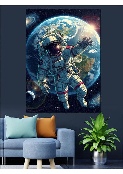 Dünya Gezegeni Uzay Manzarası Dekoratif Kanvas - Mdf Ahşap Tablo
