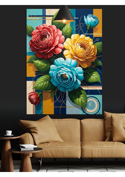 Renkli Gül Çiçek Buketi Dekoratif Kanvas - Mdf Ahşap Tablo