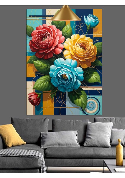 Renkli Gül Çiçek Buketi Dekoratif Kanvas - Mdf Ahşap Tablo fiyatları