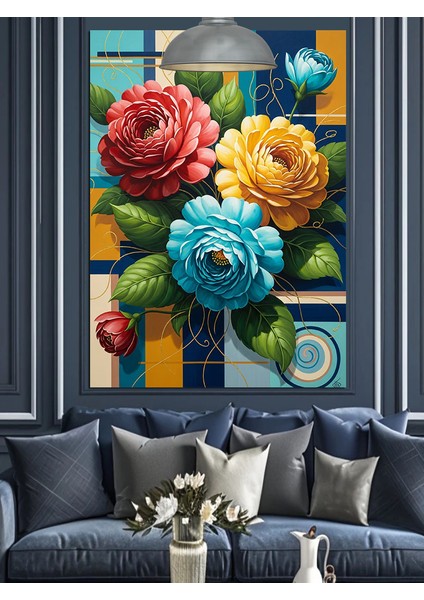 Renkli Gül Çiçek Buketi Dekoratif Kanvas - Mdf Ahşap Tablo modelleri