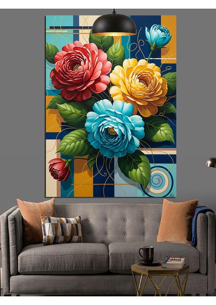 Renkli Gül Çiçek Buketi Dekoratif Kanvas - Mdf Ahşap Tablo fırsatları