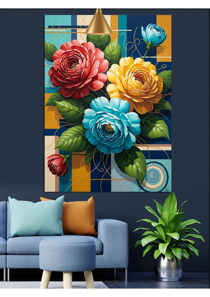 Renkli Gül Çiçek Buketi Dekoratif Kanvas - Mdf Ahşap Tablo indirimleri