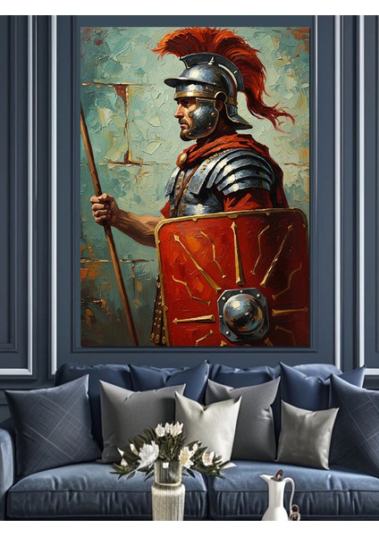 Kırmızı Zırhlı Roma Askeri Dekoratif Kanvas - Mdf Ahşap Tablo