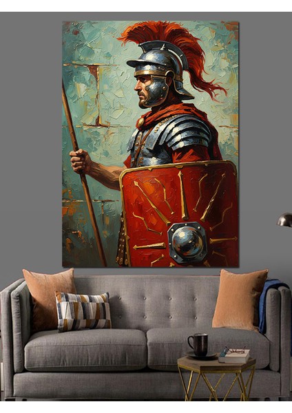 Kırmızı Zırhlı Roma Askeri Dekoratif Kanvas - Mdf Ahşap Tablo fırsatları