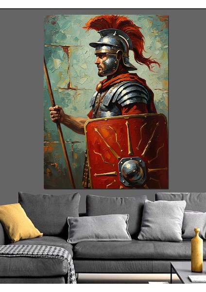 Kırmızı Zırhlı Roma Askeri Dekoratif Kanvas - Mdf Ahşap Tablo indirimleri