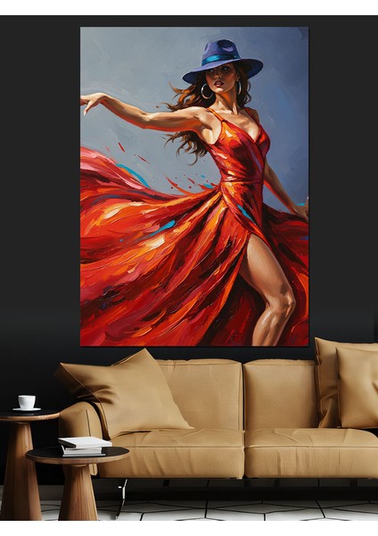 Kırmızı Elbiseli Dans Eden Kadın Dekoratif Kanvas - Mdf Ahşap Tablo fırsatları