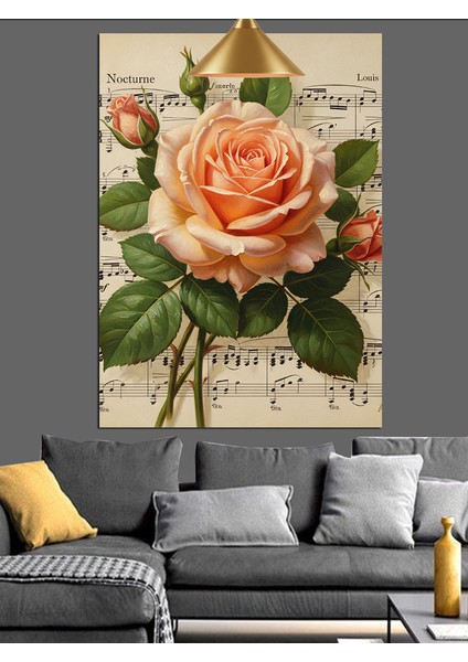 Yavruaçzı Turuncu Gül Solfej Kağıdı Fon Dekoratif Kanvas - Mdf Ahşap Tablo