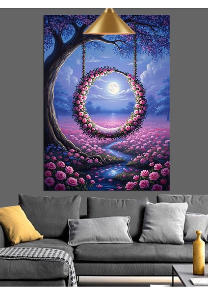 Orman ve Çiçek Temalı Pembe Halka Salıncak Dekoratif Kanvas - Mdf Ahşap Tablo fiyatları