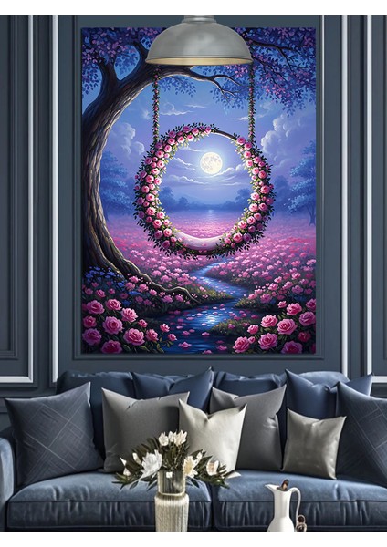 Orman ve Çiçek Temalı Pembe Halka Salıncak Dekoratif Kanvas - Mdf Ahşap Tablo modelleri