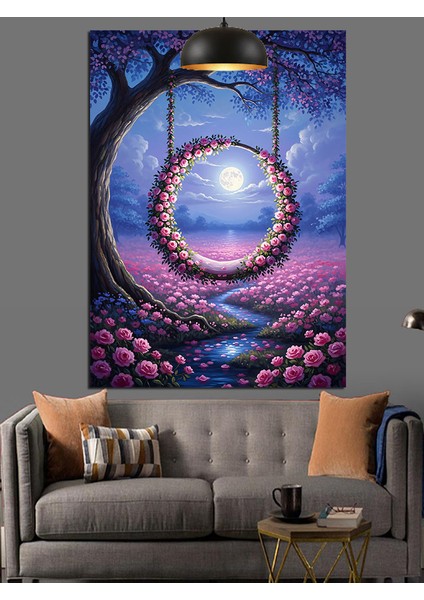 Orman ve Çiçek Temalı Pembe Halka Salıncak Dekoratif Kanvas - Mdf Ahşap Tablo fırsatları